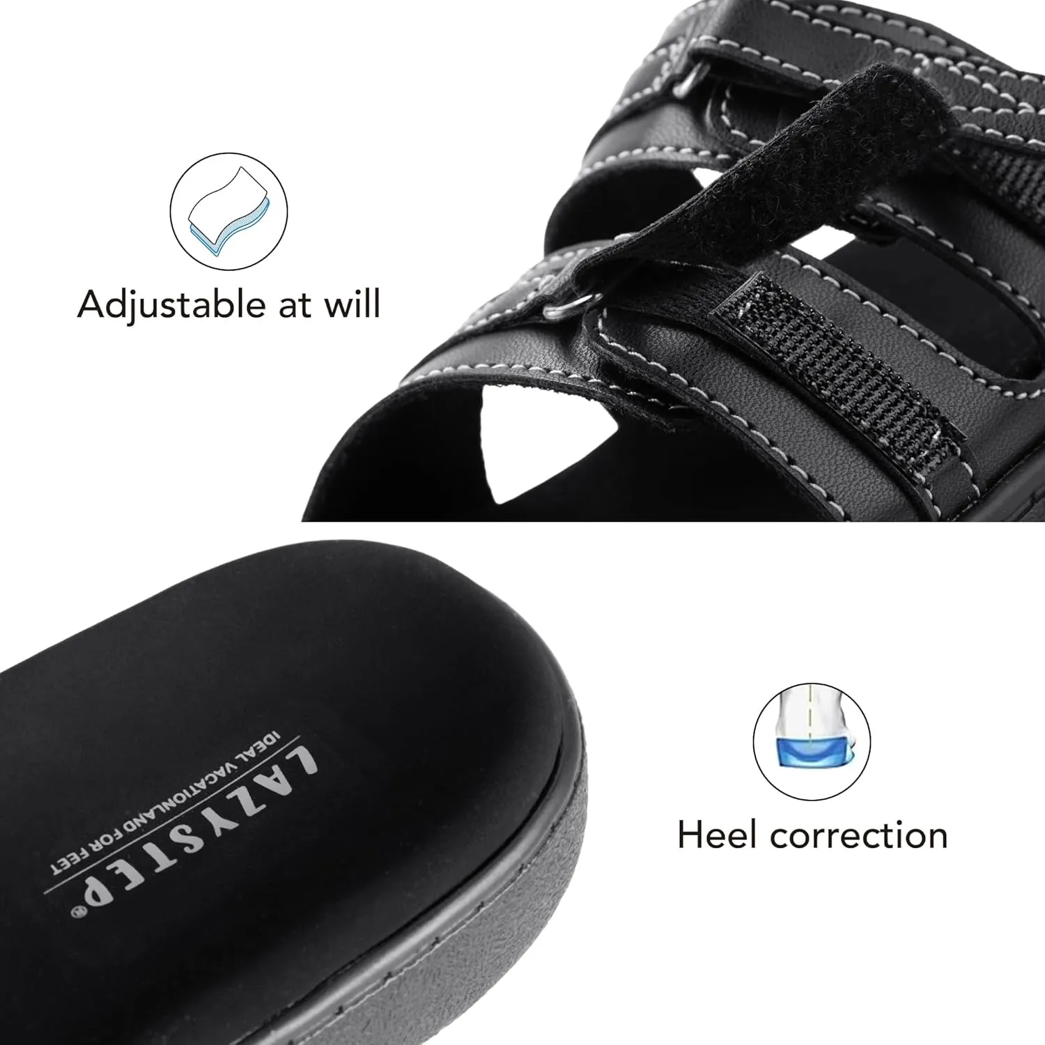 LazyStep Women's Orthotic Slide Sandals, Casual Summer Sandals with Arch Support
