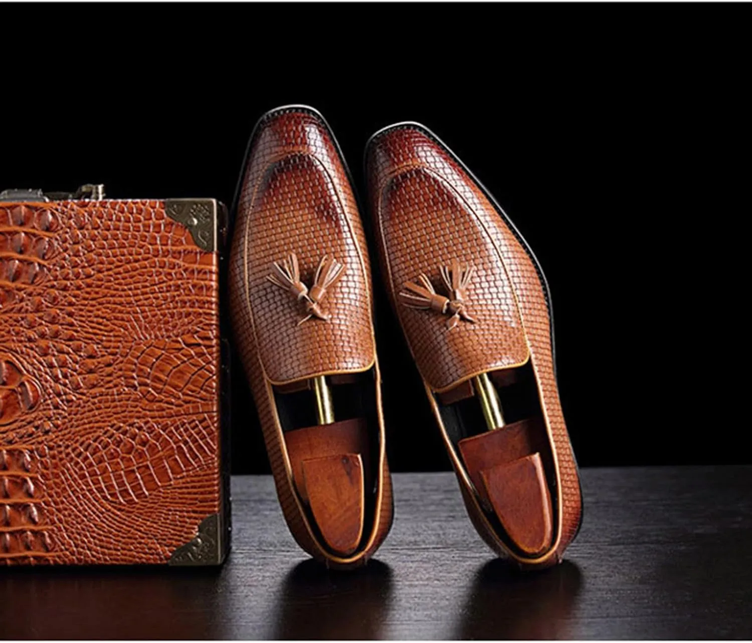 Leather Tassels Dress Shoes for Men, Fashion Weave Tassels Loafer Business Slip-On Shoes Party Loafers for Mens