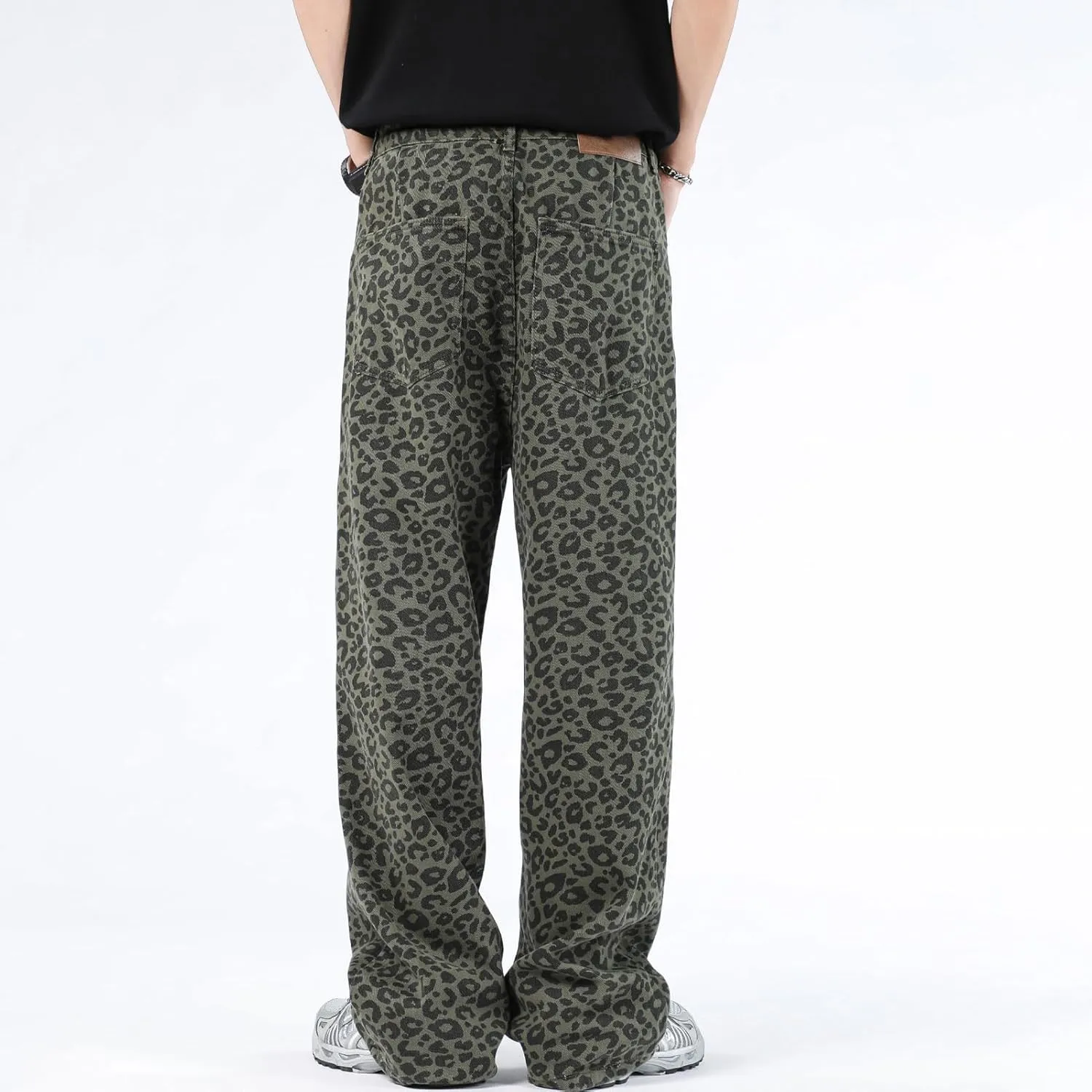 Leopard Print Baggy Jeans for Mens Hip Hop Loose fit Y2K Vintage Denim Pants Chic Street Style Wide Leg Jeans Pants