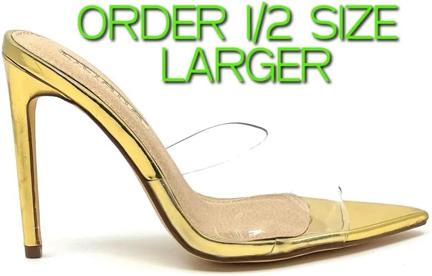 Liliana Women Clear Pointed Toe Sandals Stiletto Heels Slip on Mules Sandals