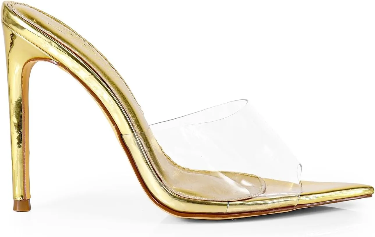 Liliana Women Clear Pointed Toe Sandals Stiletto Heels Slip on Mules Sandals
