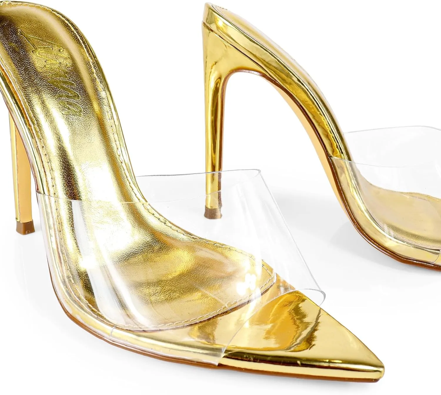 Liliana Women Clear Pointed Toe Sandals Stiletto Heels Slip on Mules Sandals
