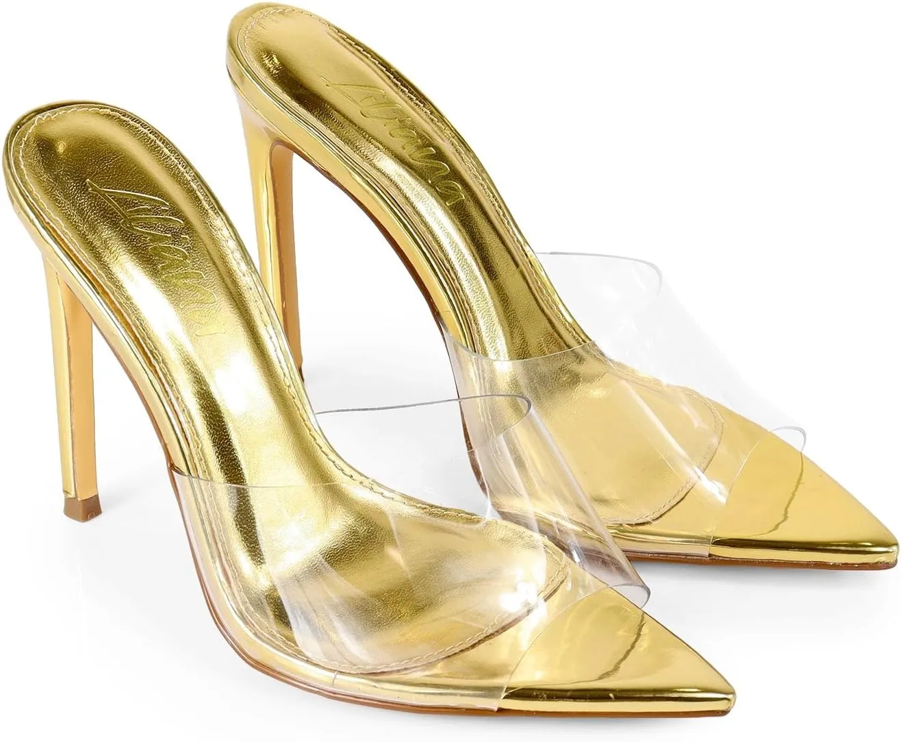 Liliana Women Clear Pointed Toe Sandals Stiletto Heels Slip on Mules Sandals