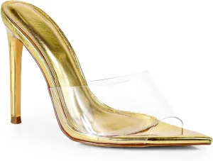 Liliana Women Clear Pointed Toe Sandals Stiletto Heels Slip on Mules Sandals