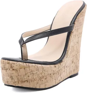 LizFoYa Women Thong Strap Summer Beach Casual Platform Wedge High Heels Girls Daily Dress T Strap Slide Sandal Shoes