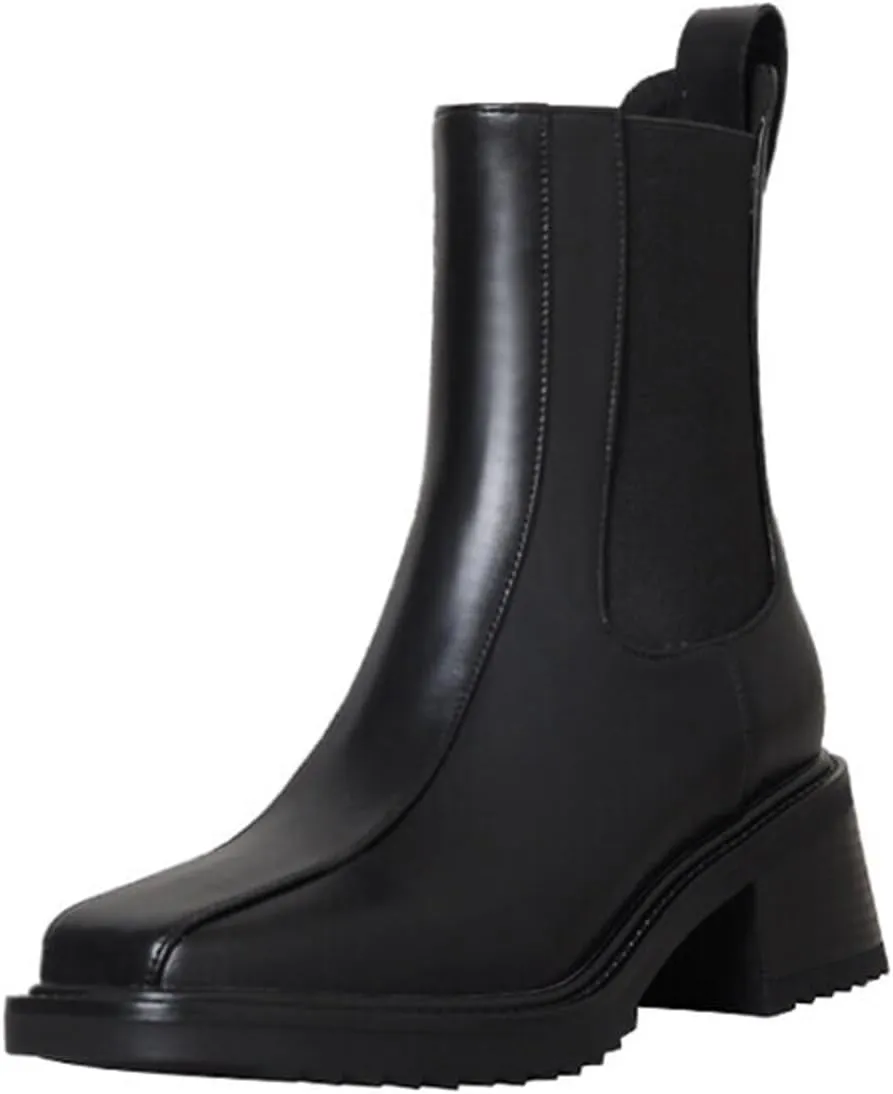 Loafers For Women Autumn Women’s Square Toe Chunky Heel Boots Stylish Split Leather Short Boots for Fall Fashion