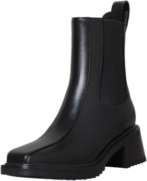 Loafers For Women Autumn Women’s Square Toe Chunky Heel Boots Stylish Split Leather Short Boots for Fall Fashion
