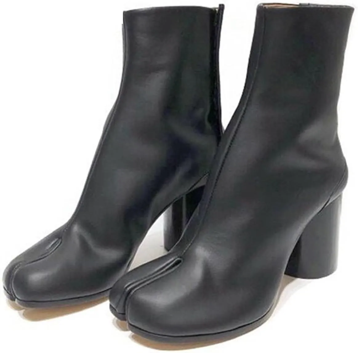 Loafers For Women Fashion Split Toe Genuine Leather Women’s Chunky Round High Heels Winter Tabi Short Boots