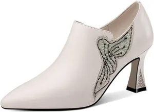 Loafers for Women Handmade Crystal Studded Women’s Pumps Genuine Leather High Heel Shoes for Wedding Special Occasions