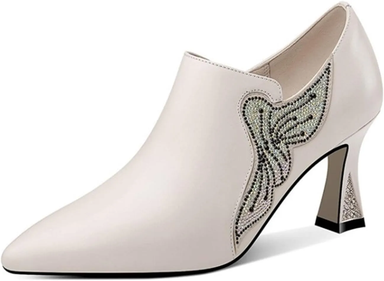Loafers for Women Handmade Crystal Studded Women’s Pumps Genuine Leather High Heel Shoes for Wedding Special Occasions