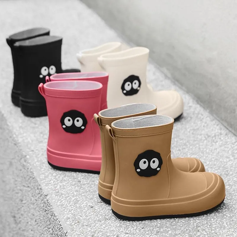 Loizziuy Women's Cute Cartoon Rain Boots Plush Lined Non-Slip Waterproof Shoes Student Short Boots Outdoor Water Shoes