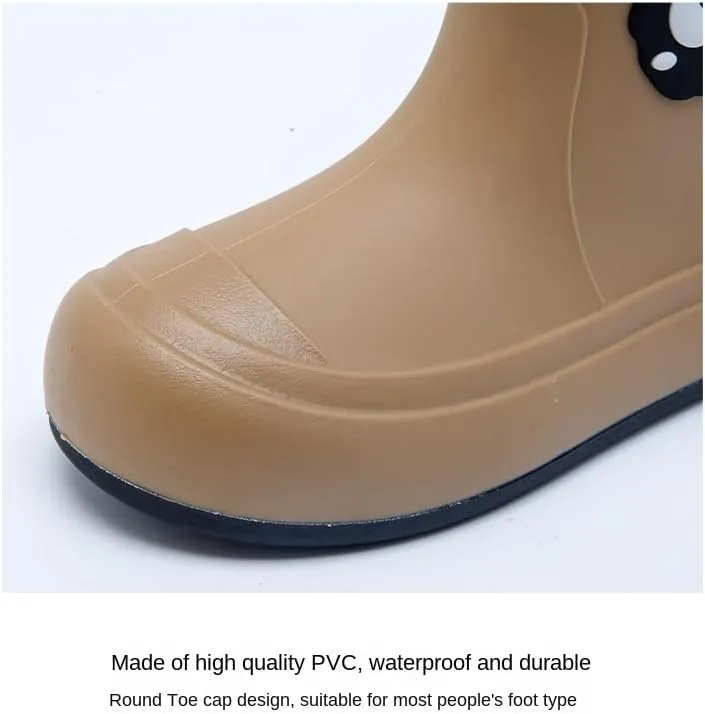 Loizziuy Women's Cute Cartoon Rain Boots Plush Lined Non-Slip Waterproof Shoes Student Short Boots Outdoor Water Shoes