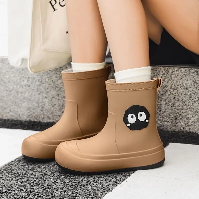 Loizziuy Women's Cute Cartoon Rain Boots Plush Lined Non-Slip Waterproof Shoes Student Short Boots Outdoor Water Shoes