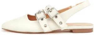 LUCKY STEP Women's Slingback Buckle Flats Ballet Poninted Toe Block Heel Dress Adjustable Strap Mary Jane Formal Wedding Shoes