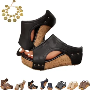 Lumi Cork Wedges & Platform Slides, Maison Birch Lumi Cork Wedges, Women's Comfy Leather Wedge Non Slip Lightweight Sandals