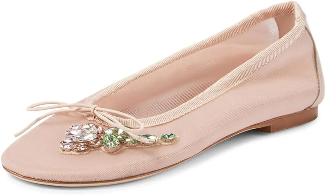Maiyang Women Classic Floral Rhinestone Round Toe Slip on Ballet Flats Comfortable Breathable Ballroom Daily Casual Shoes Size 4-16 US