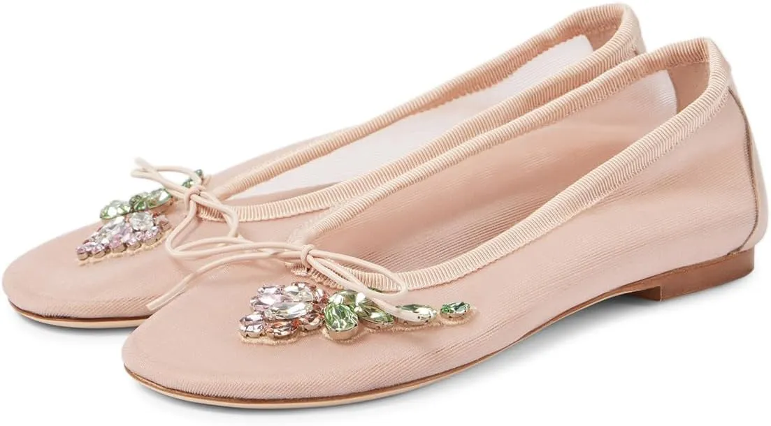 Maiyang Women Classic Floral Rhinestone Round Toe Slip on Ballet Flats Comfortable Breathable Ballroom Daily Casual Shoes Size 4-16 US