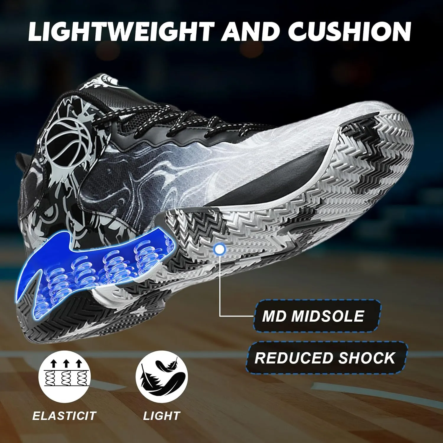 MAIZUN Mens Basketball Shoes Fashion Non-Slip Lightweight Breathable Outdoor Sneakers Cushioning Workout Shoes for Running Walking Sports Training