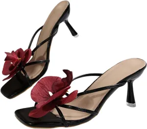 MakeMeChic Women's Open Toe Floral Kitten Heels Flower Summer Beach Sandals