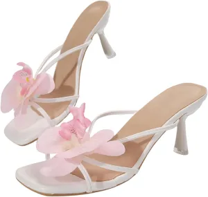 MakeMeChic Women's Open Toe Floral Kitten Heels Flower Summer Beach Sandals