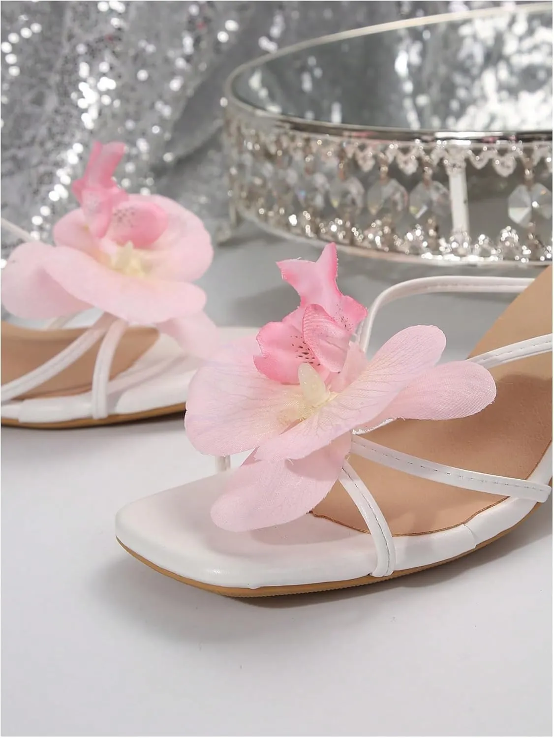 MakeMeChic Women's Open Toe Floral Kitten Heels Flower Summer Beach Sandals