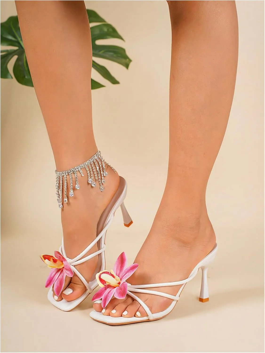 MakeMeChic Women's Open Toe Floral Kitten Heels Flower Summer Beach Sandals