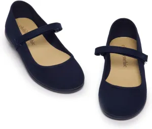 Mary Jane Flats with Hook and Loop Straps – Girls' Shoes for School, Weddings and Casual Wear (Canvas)