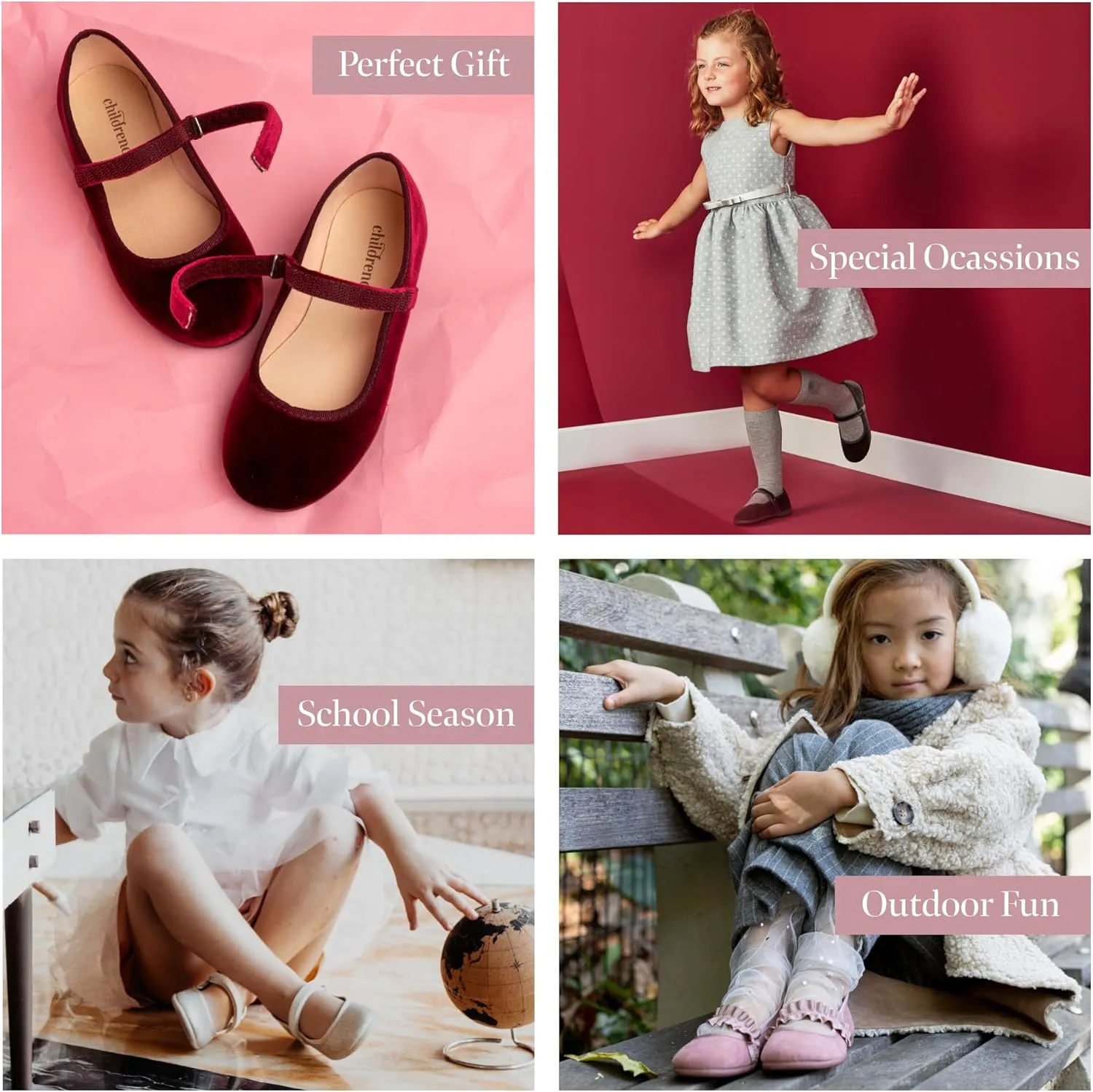 Mary Jane Flats with Hook and Loop Straps – Girls' Shoes for School, Weddings and Casual Wear (Canvas)