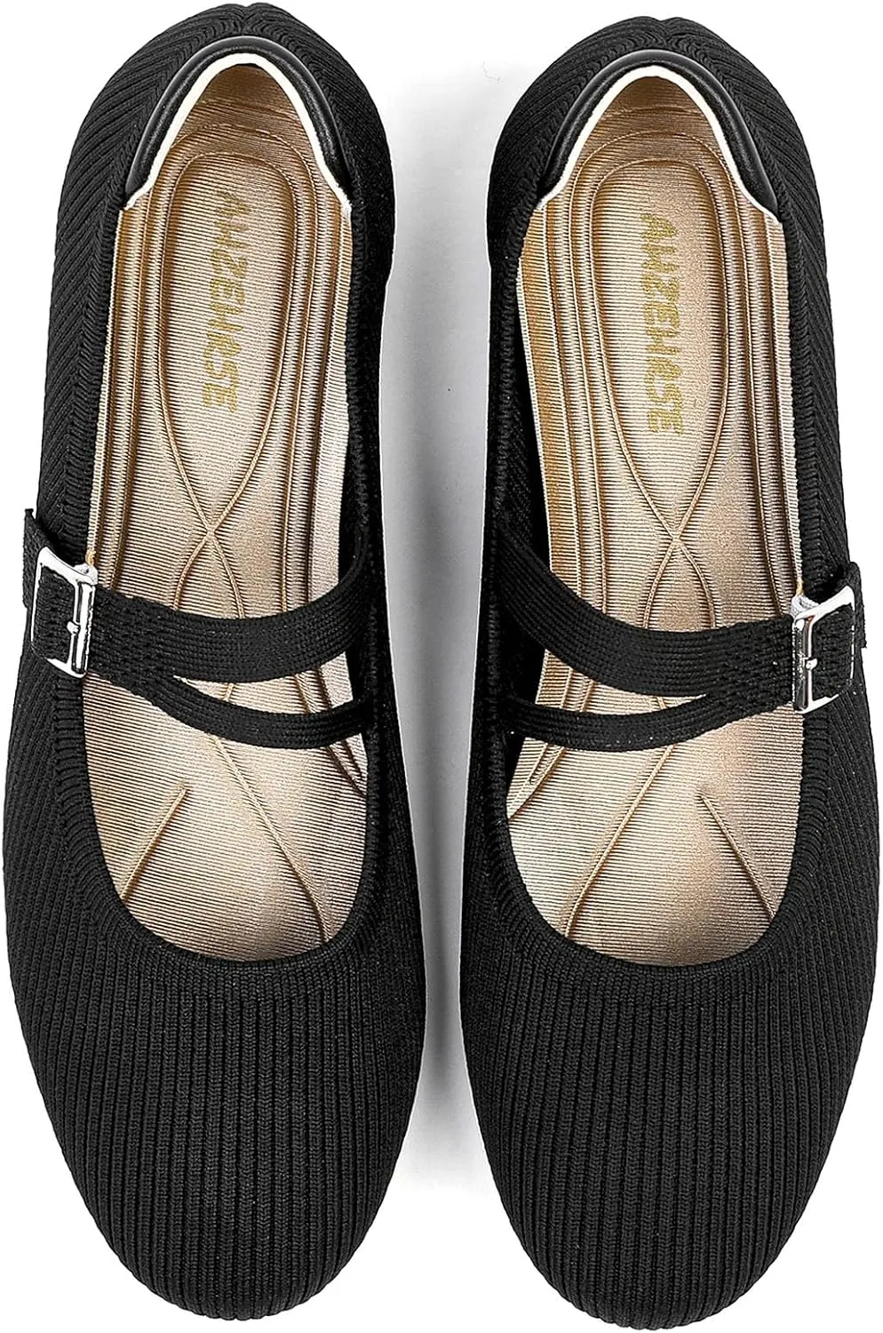 Mary Janes for Women Ballet Flats Comfortable Round Toe Knit Slip On Flats Adjustable Straps Casual Work Dress Flats Shoes