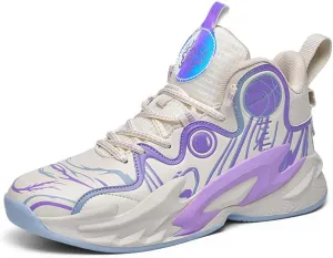 MAUGELY Unisex High Top Basketball Shoes Leather Running Sports Shoes Actual Combat Sneakers
