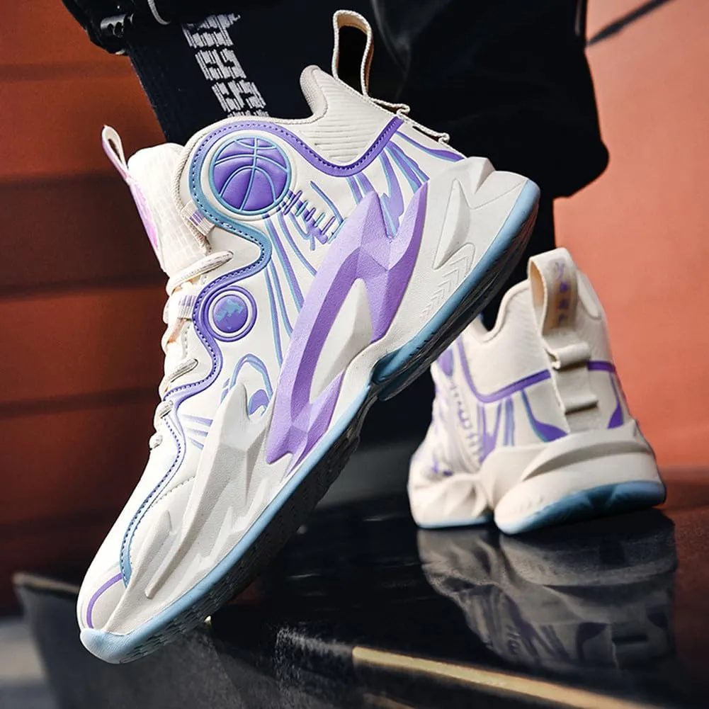 MAUGELY Unisex High Top Basketball Shoes Leather Running Sports Shoes Actual Combat Sneakers