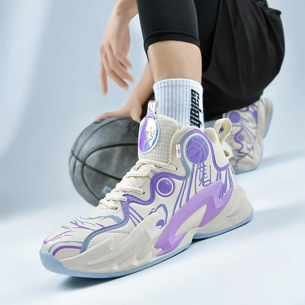 MAUGELY Unisex High Top Basketball Shoes Leather Running Sports Shoes Actual Combat Sneakers