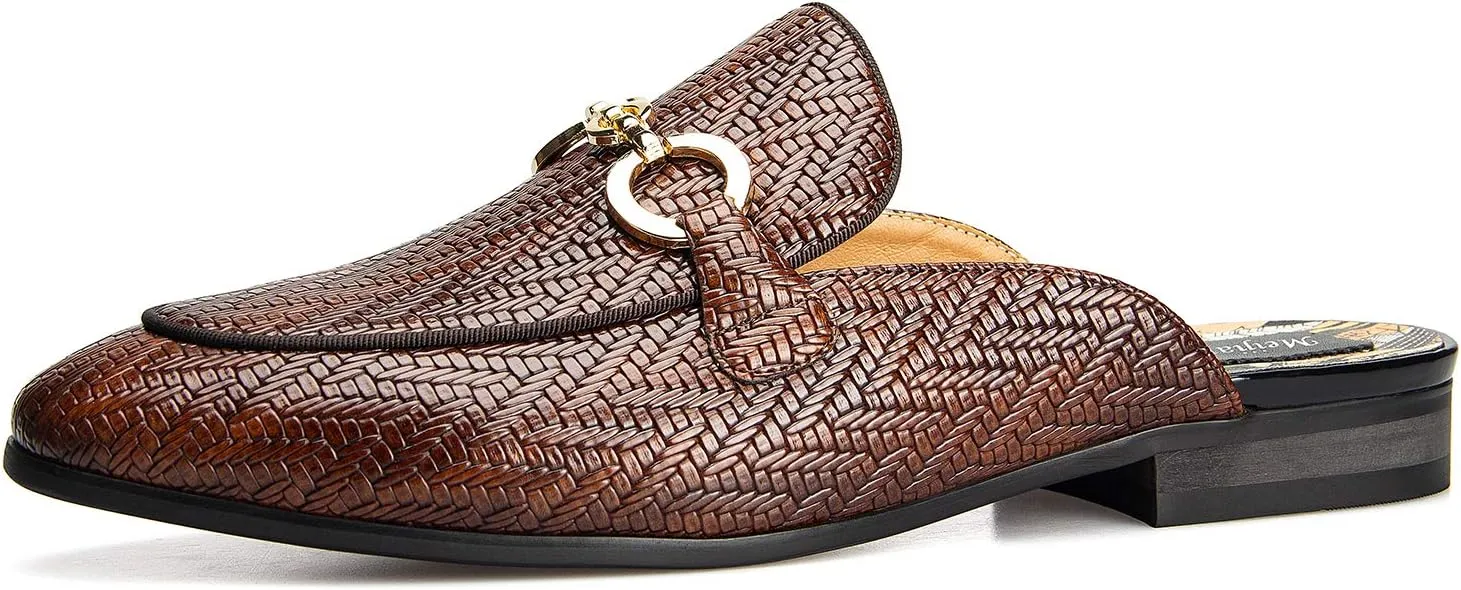 Meijiana Men's Slippers Slip-On Loafers Leather Formal Wear Casual Open Back Sandals
