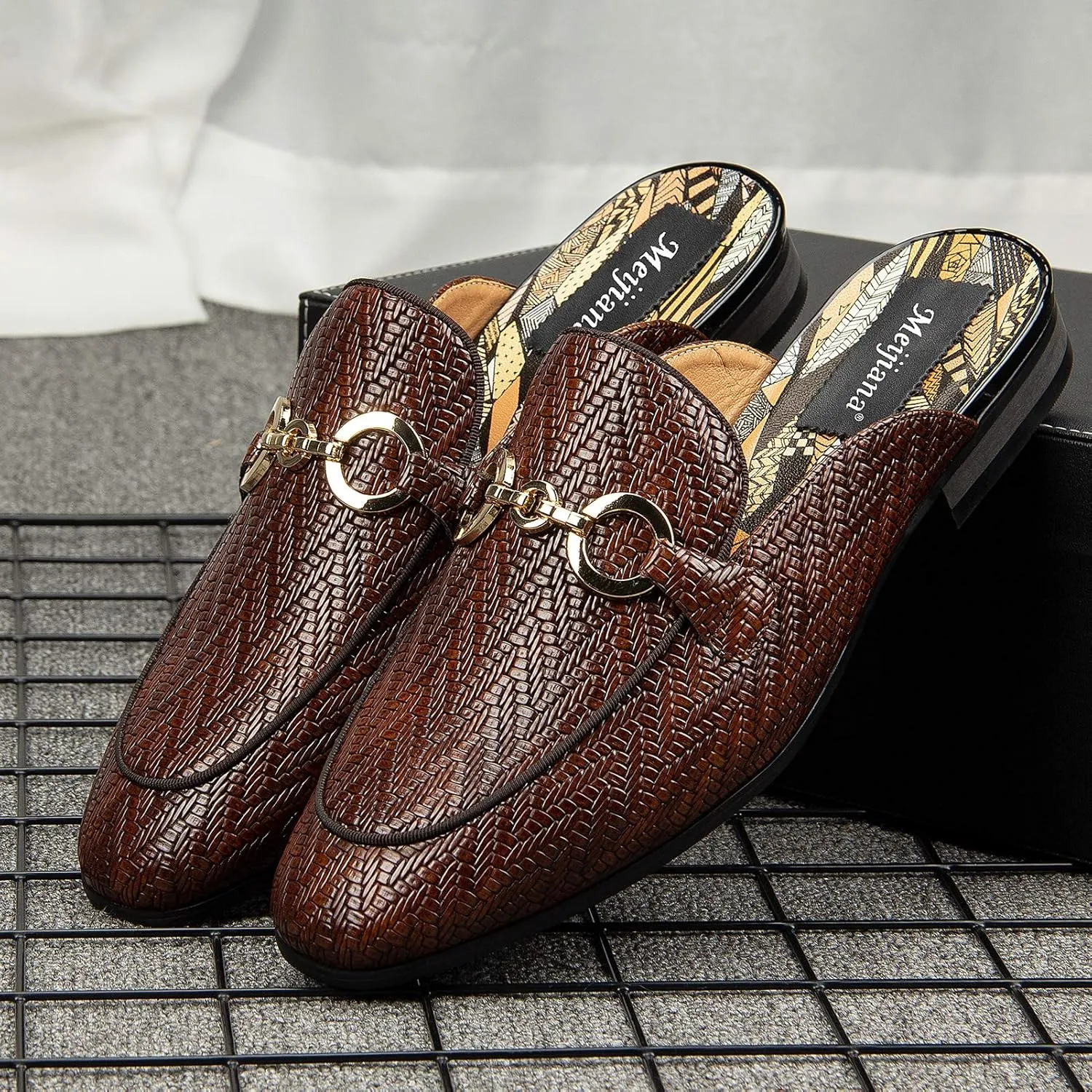 Meijiana Men's Slippers Slip-On Loafers Leather Formal Wear Casual Open Back Sandals