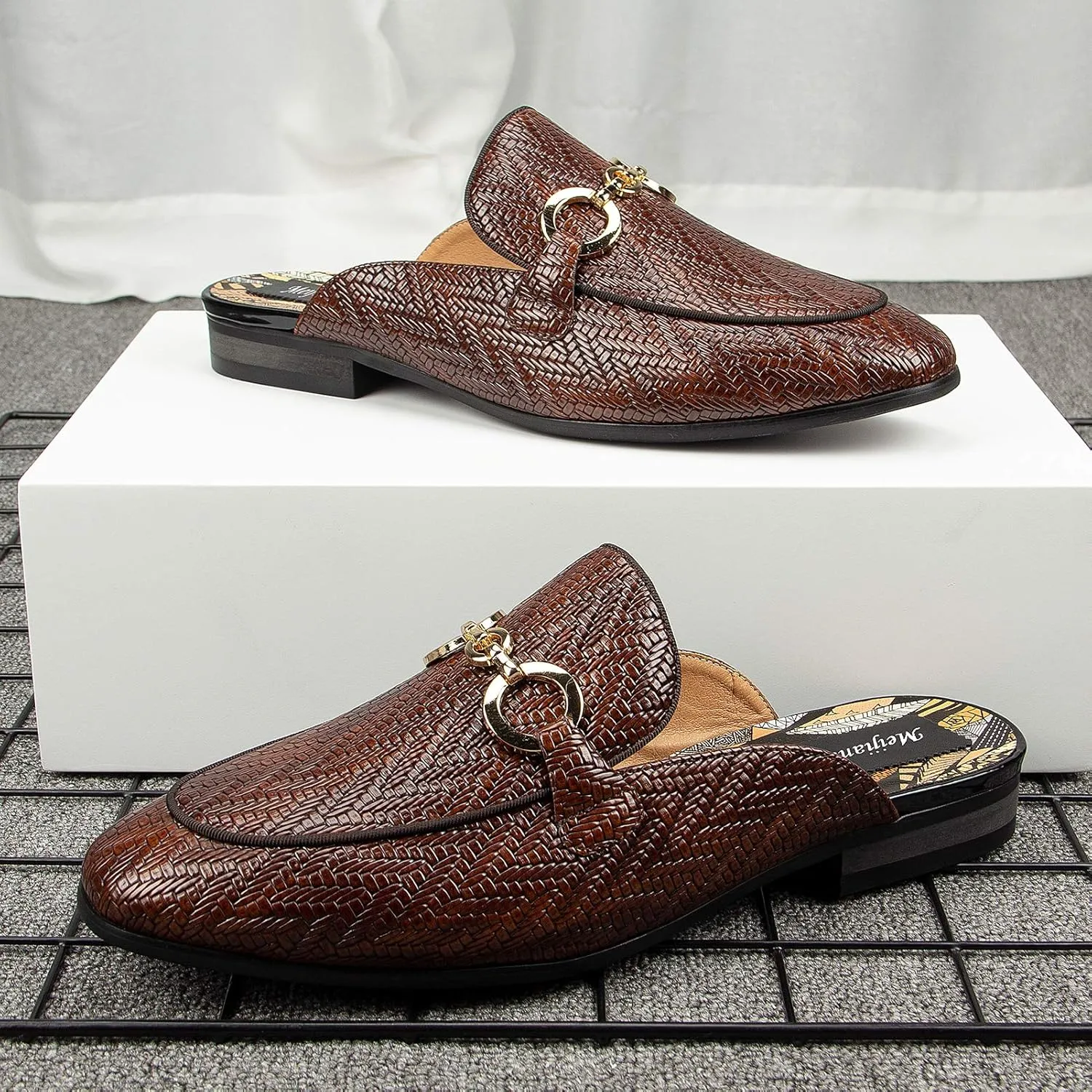 Meijiana Men's Slippers Slip-On Loafers Leather Formal Wear Casual Open Back Sandals