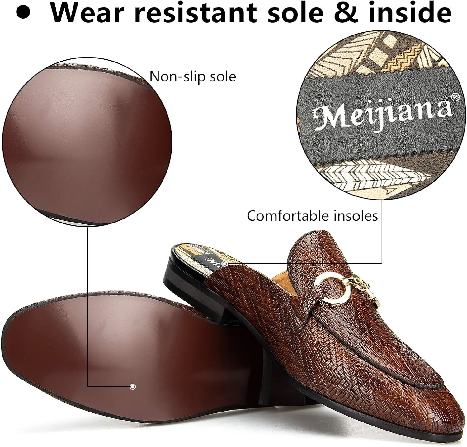 Meijiana Men's Slippers Slip-On Loafers Leather Formal Wear Casual Open Back Sandals