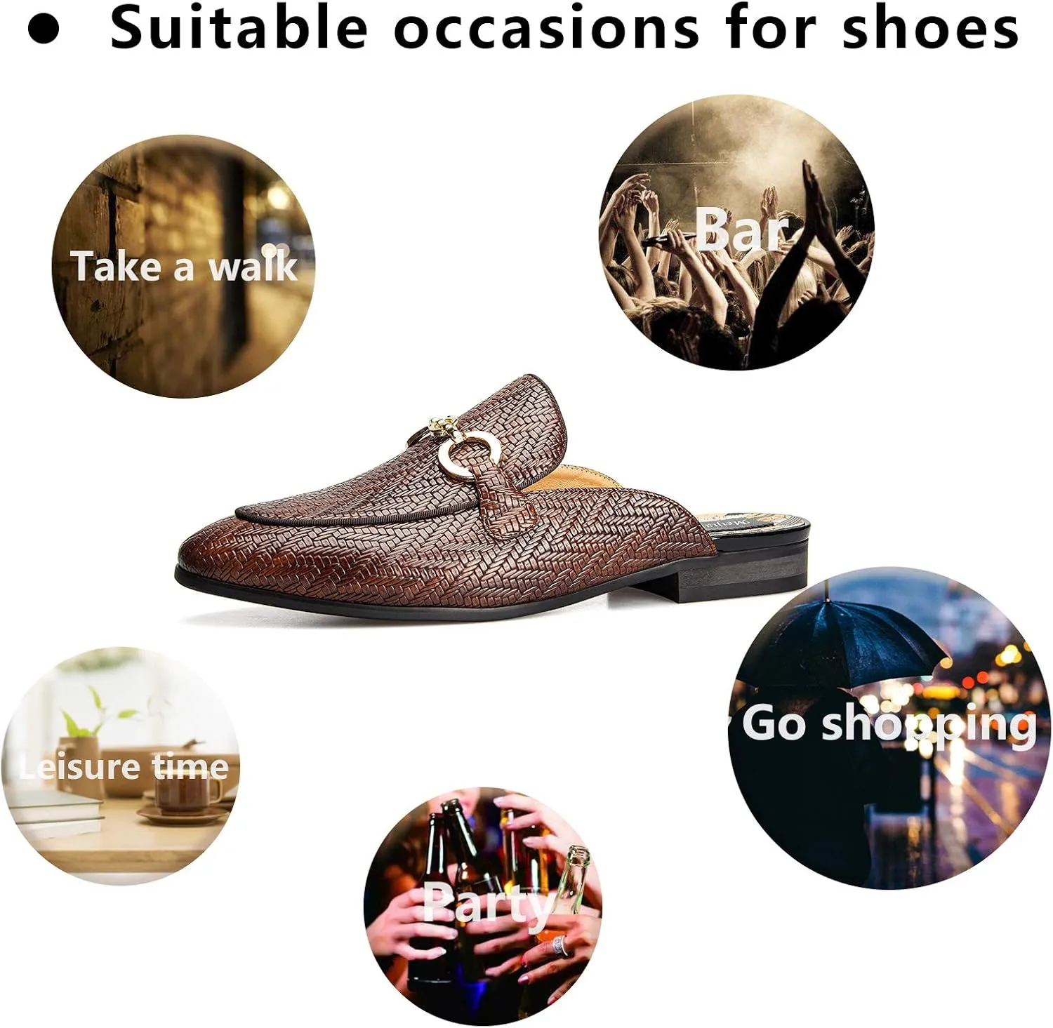 Meijiana Men's Slippers Slip-On Loafers Leather Formal Wear Casual Open Back Sandals