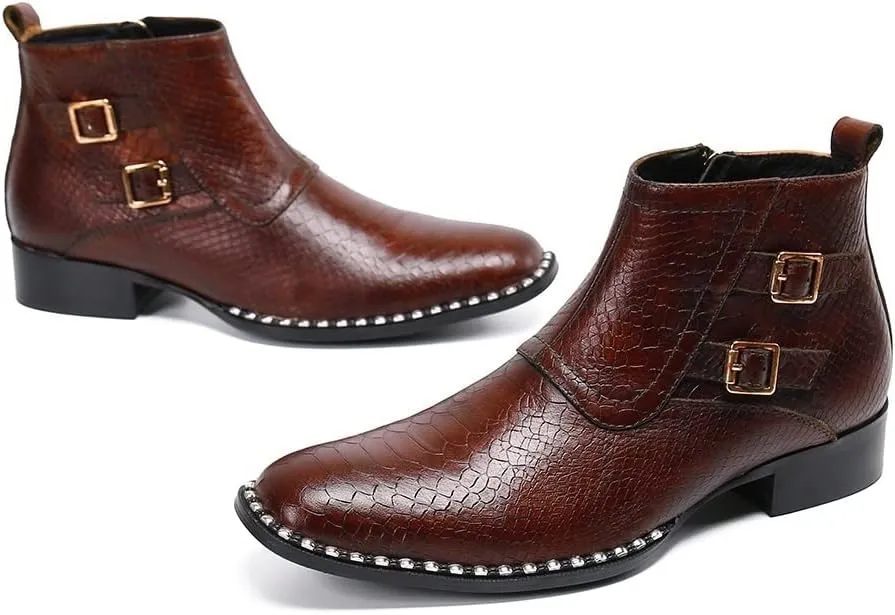Men Ankle Boots Men Monk Strap Zip Ankle Boots For Holiday The First Layer Of Cowhide
