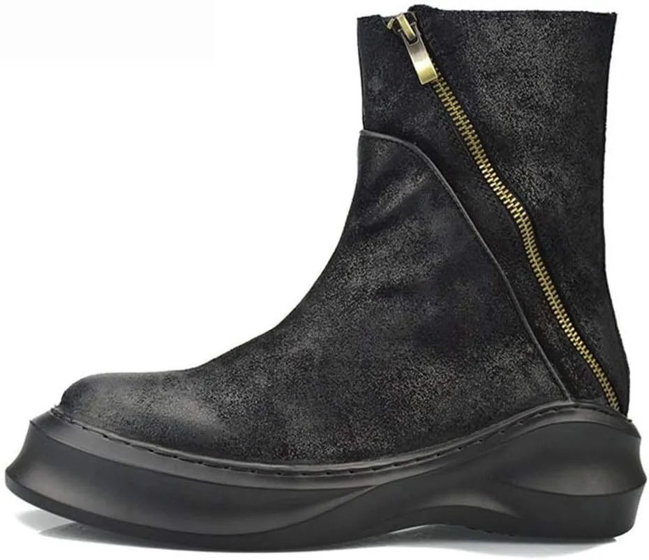 Men Ankle Boots Mens Zip High Top Mid Calf Boots Office For Show Genuine Leather The First Layer Of Cowhide Pure Leather