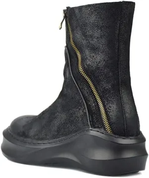 Men Ankle Boots Mens Zip High Top Mid Calf Boots Office For Show Genuine Leather The First Layer Of Cowhide Pure Leather