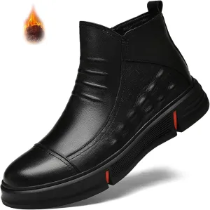 Men Casual Black Italian High-top Leather Boots Alligator Printed Business Chelsea Chukka Ankle Booties Fall Winter Wool Warm Side Zipper