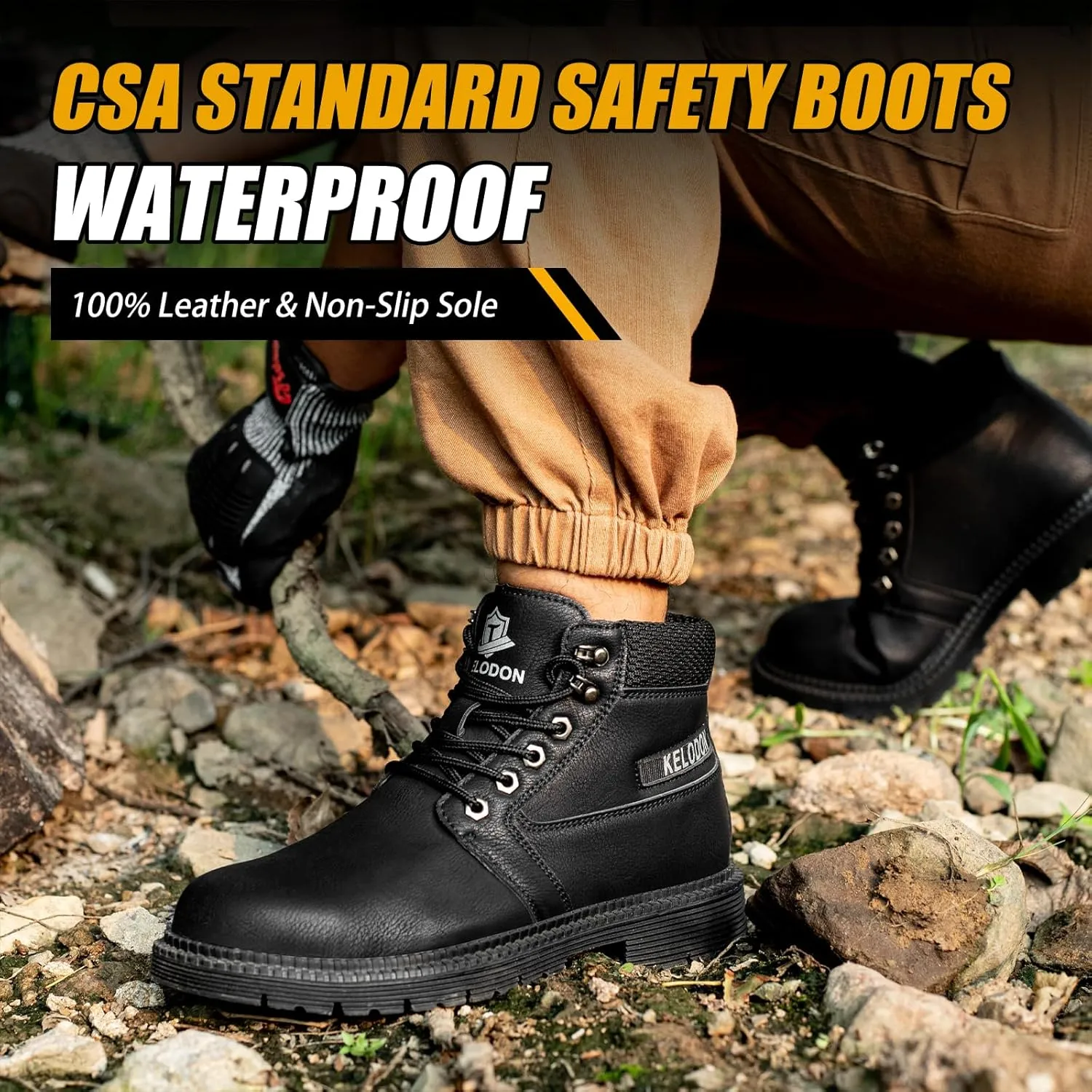 Men's 6-Inch Leather Winter Safety Boots - Waterproof Steel Toe, Indestructible, Warm Construction