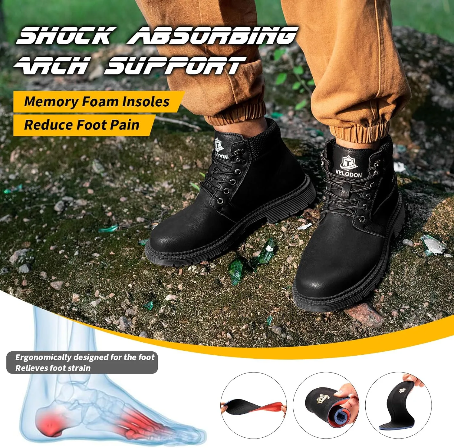 Men's 6-Inch Leather Winter Safety Boots - Waterproof Steel Toe, Indestructible, Warm Construction