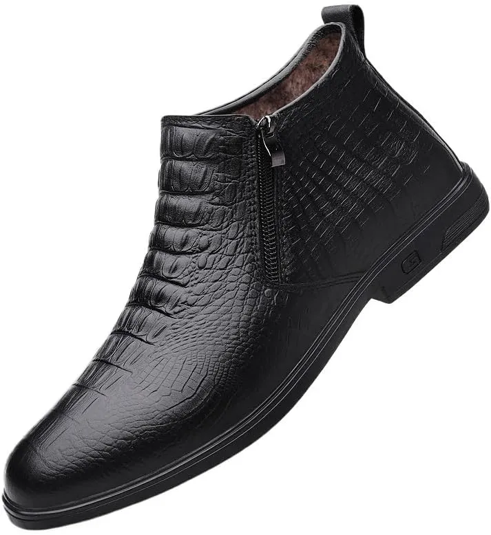Men's Ankle Boots Resistant Non Slip Anti-slip Leather Crocodile Print Double Side Zip Casual Vintage