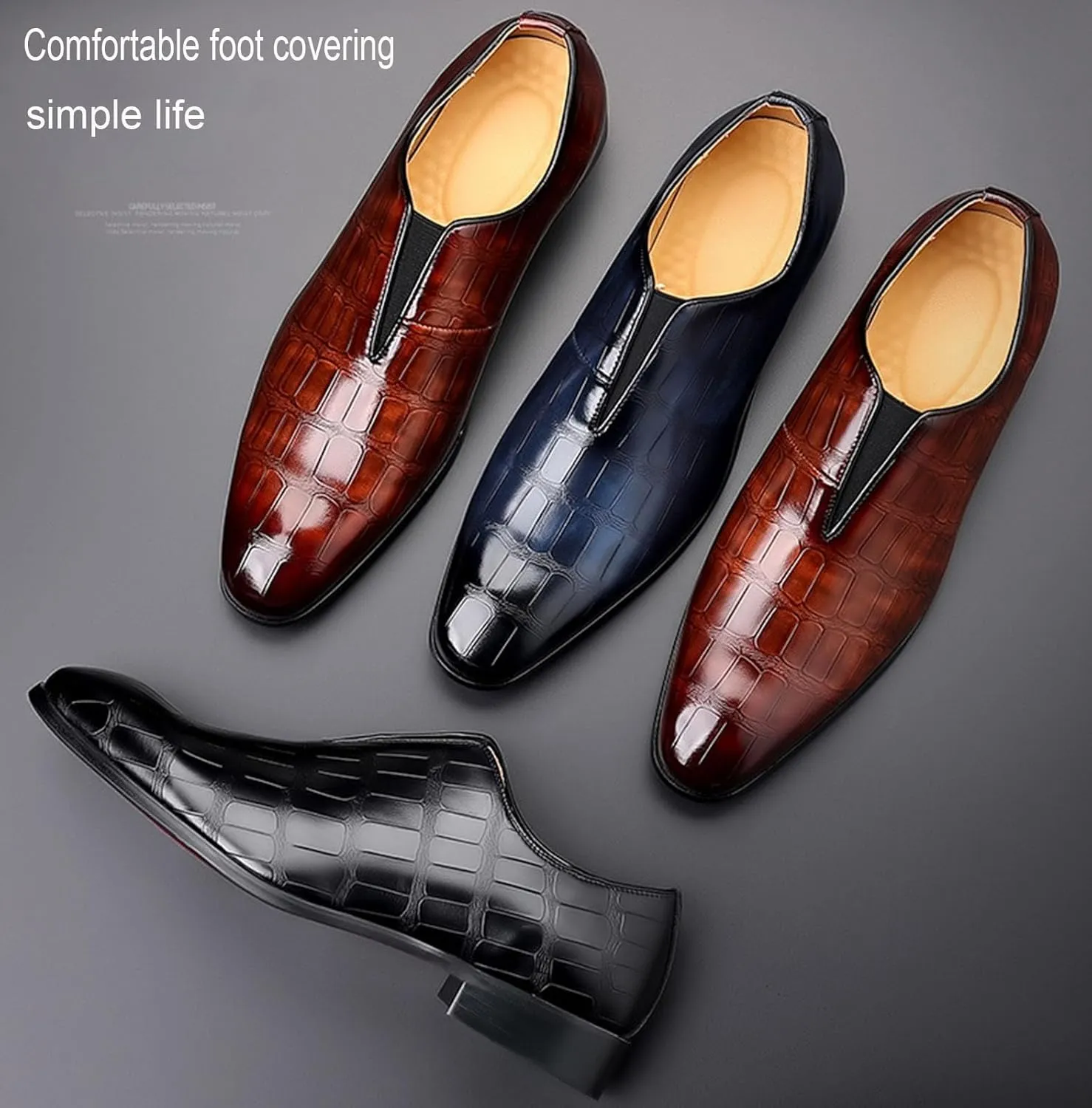 Men's Business Casual Plaid Loafers Slip-On Leather Shoes Classic and Fashionable High-End Leather Sleeve Oxford Shoes