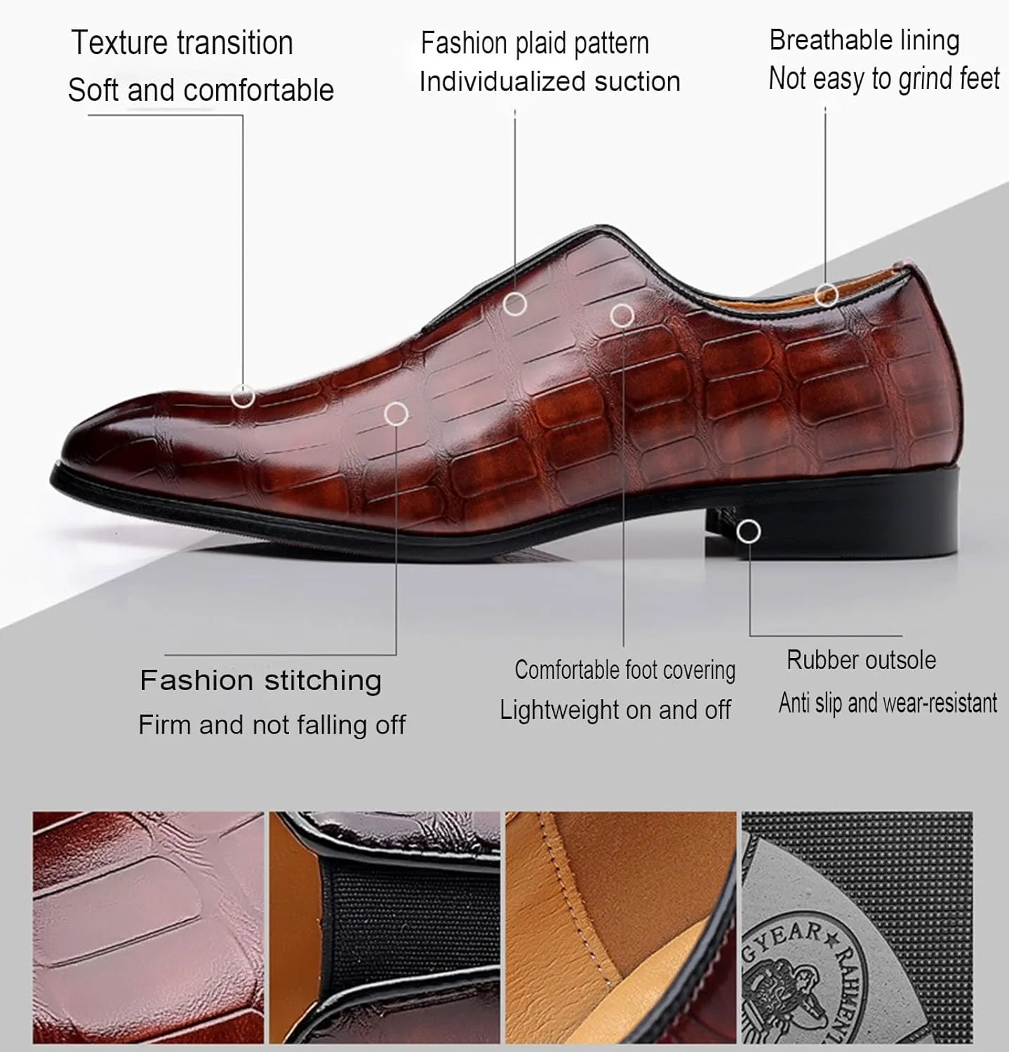 Men's Business Casual Plaid Loafers Slip-On Leather Shoes Classic and Fashionable High-End Leather Sleeve Oxford Shoes