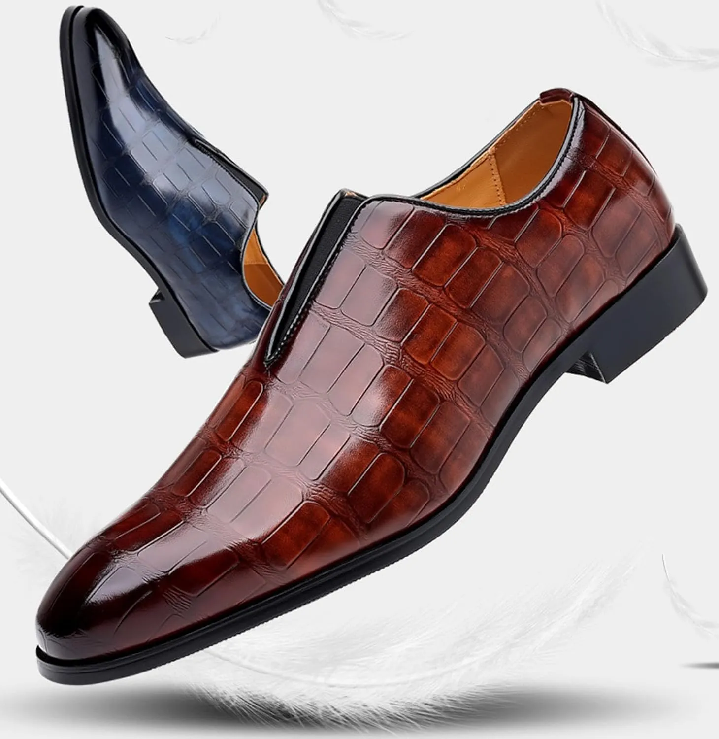 Men's Business Casual Plaid Loafers Slip-On Leather Shoes Classic and Fashionable High-End Leather Sleeve Oxford Shoes