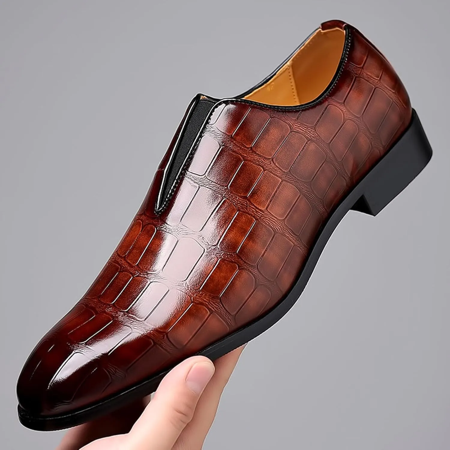 Men's Business Casual Plaid Loafers Slip-On Leather Shoes Classic and Fashionable High-End Leather Sleeve Oxford Shoes