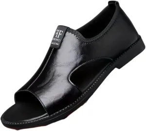 Men's Casual Slip-On Sandals - Black Open Toe Shoes with Rubber Sole, Comfortable for Spring/Summer Outdoor Wear, Strappy Sandals