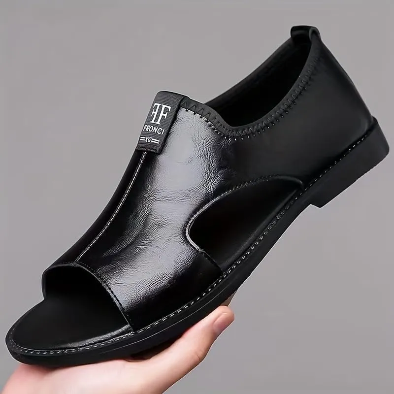 Men's Casual Slip-On Sandals - Black Open Toe Shoes with Rubber Sole, Comfortable for Spring/Summer Outdoor Wear, Strappy Sandals
